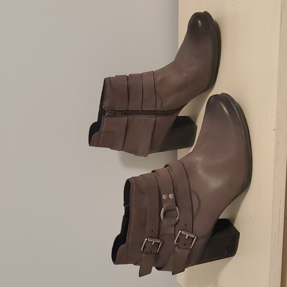 Josef Seibel Ankle Boots Heel Leather Zip Taupe Gray Women's Size 39 / 8-8.5